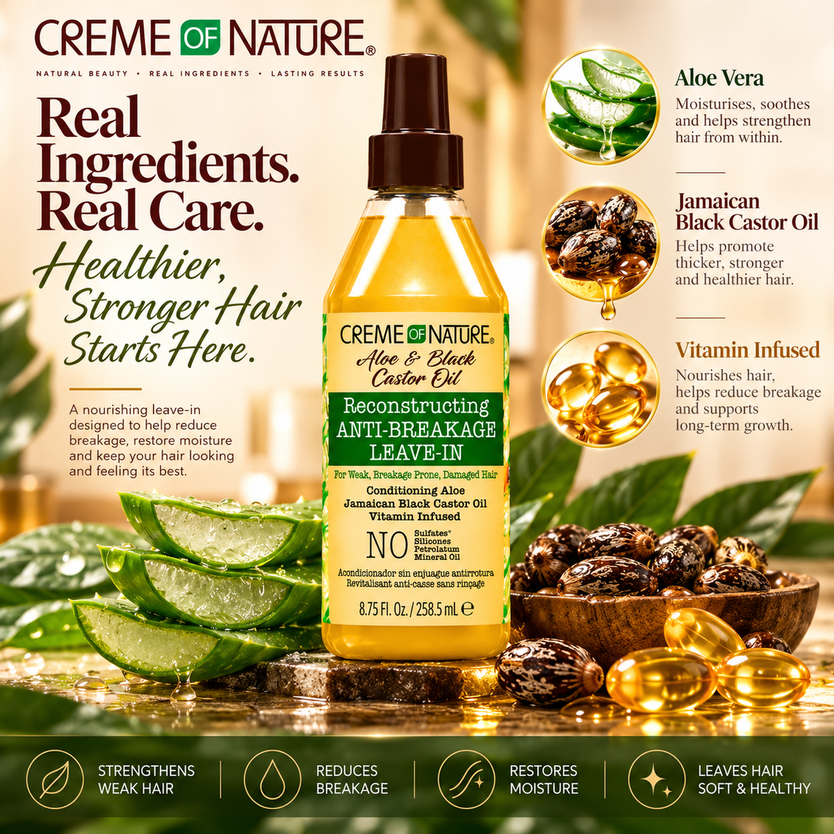 Creme of Nature Aloe Vera & Black Castor Oil Anti-Breakage Leave-In-Conditioner