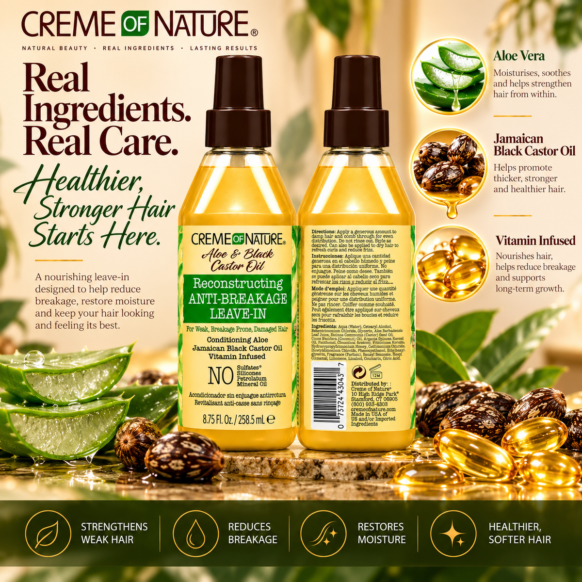 Creme of Nature Aloe Vera & Black Castor Oil Anti-Breakage Leave-In-Conditioner