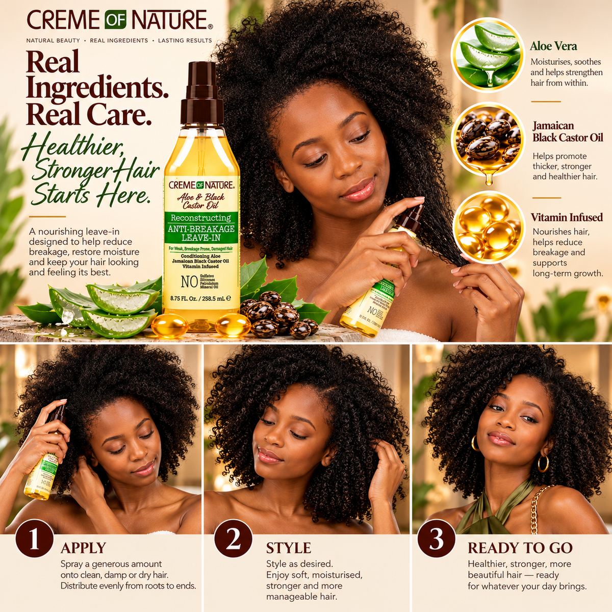 Creme of Nature Aloe Vera & Black Castor Oil Anti-Breakage Leave-In-Conditioner